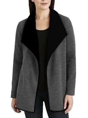 Nicole Miller Cardigan Jacket Coat Sherpa Lined Duster Large Lapel Cosy Warm
